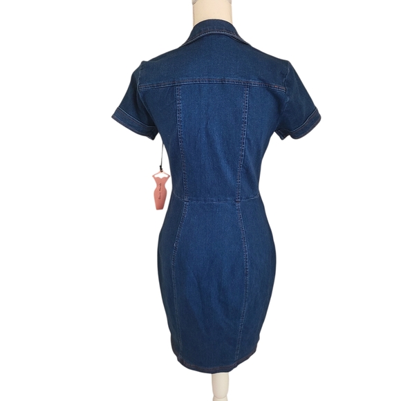 NEW zip front stretch denim mini dress size S - Picture 4 of 8